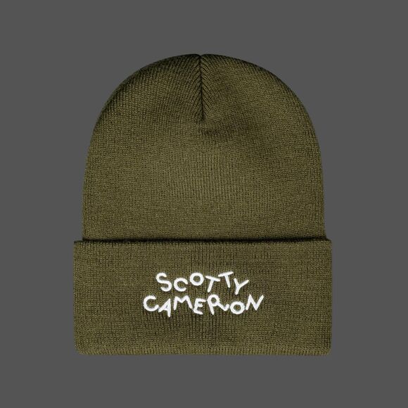 Scotty Cameron Olive Dancing "Scotty Cameron" Beanie Logo Knit Hat - NEW - Picture 1 of 5